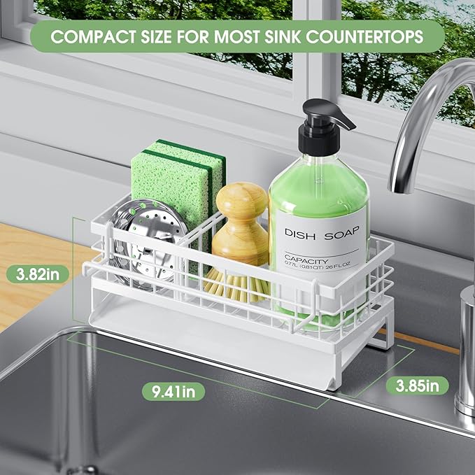 Self-Draining Kitchen Sink Caddy, Rustproof Non-Slip Sponge Holder