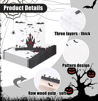 SietDESEO 50 Pieces 3-ply Halloween Napkins Disposable Folded 5 x 5 Inches Cocktail Napkins Paper Napkins for Halloween Party Supplies Dinner Napkins