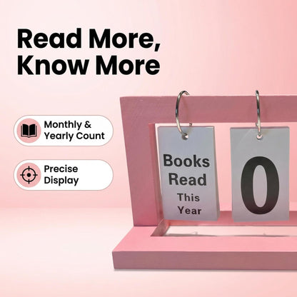 WONGSAI Wooden Books Read This Year Counter Tracker, Modern Style Library Decor Sign, Tabletop Display Stand This Month, Book Lover Gift for Librarian, Reader, Teacher, Women (Pink)