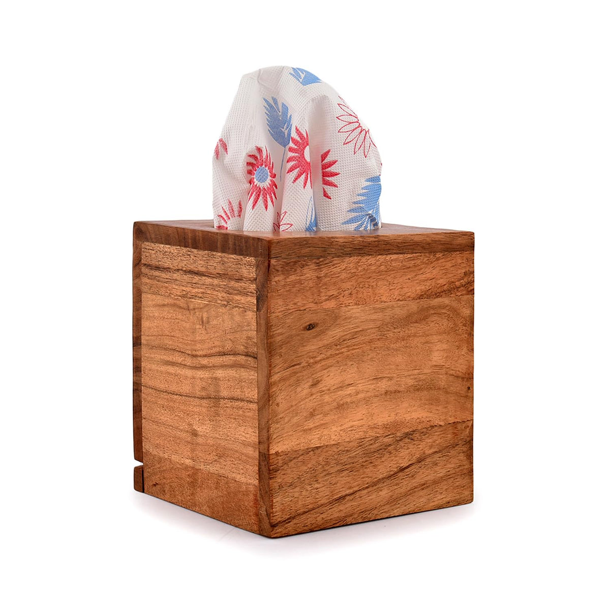 NIRMAN Acacia Wood Square Tissue Box with Slide-Out Bottom for Bathroom, Bedroom, Dinner Table, Office (5.5" x 5.5" x 6")