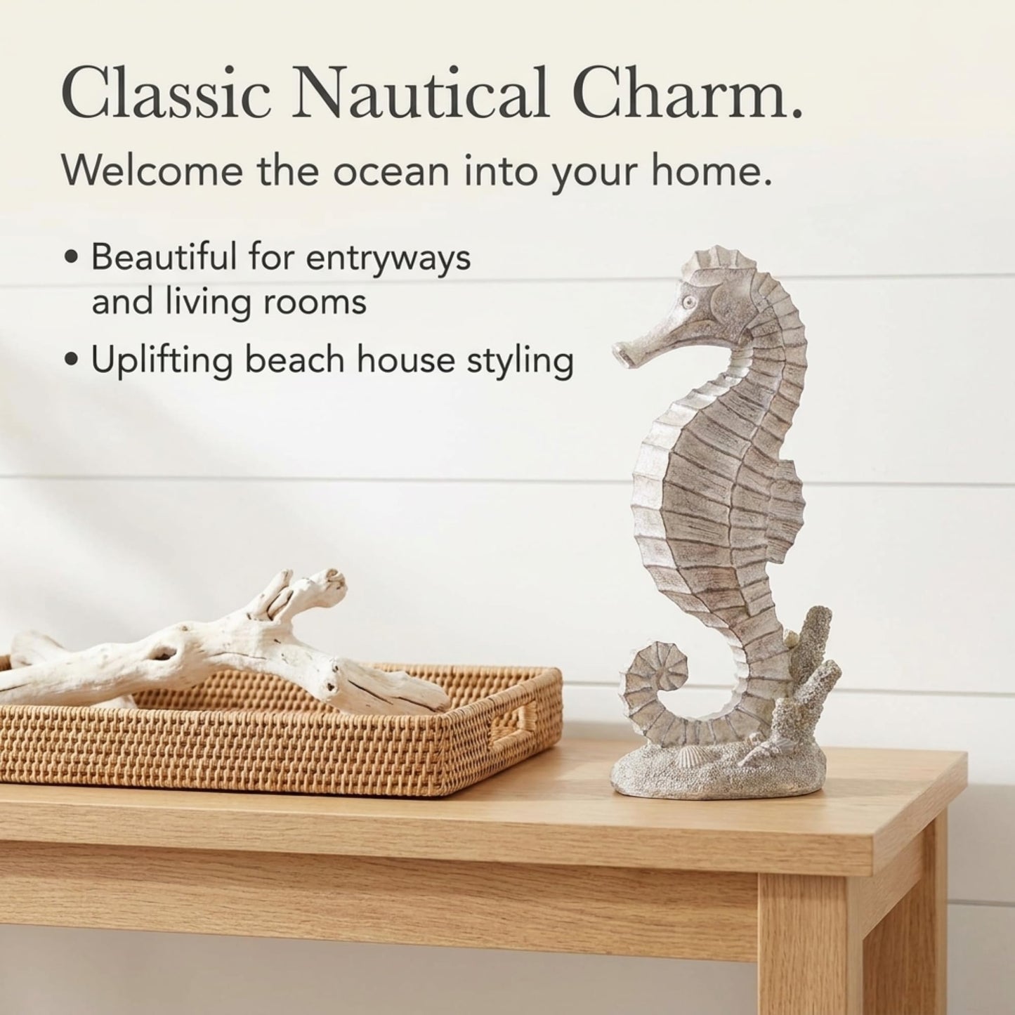 The Bridge Collection Decorative Seahorse Figurine – Coastal Seahorse Statue with Textured Ocean Detail – Nautical Beach House Decor Accent