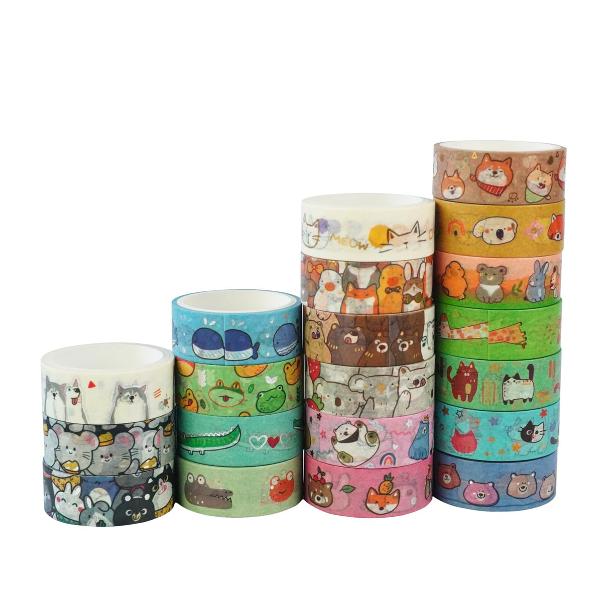 Baijixin 20 Rolls Cute Animals Washi Tape Set, Gold Silver Foil Cartoon Pets Decorative Tape for Bullet Journal, Planner, DIY Arts Crafts, Scrapbooking, Holiday Decoration