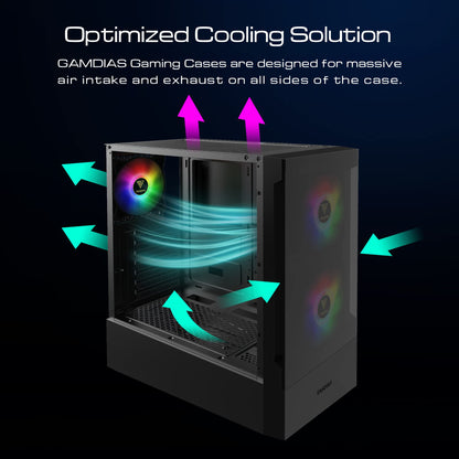 GAMDIAS TALOS E3 Gaming pc case, Mid-Tower ATX Case, Tempered Glass Panel, 3 Built-in 120mm ARGB Fans, Tool-Free Installation Tempered Glass Window, Supports Motherboards up to ATX, Power Cover Design
