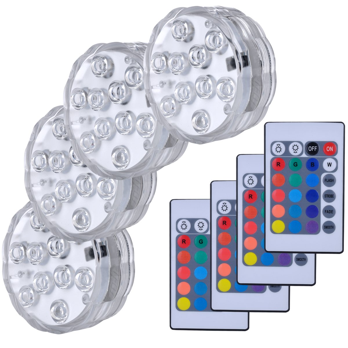 Hitopin 4 Pieces Submersible LED Lights, Waterproof Underwater Submersible Led Lights, with Remote Control, Waterproof Underwater Lights, Pond Lights, for Decorate Party, Wedding, Halloween, Christmas