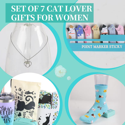 Cefanty Cat Lover Gifts for Women, Mom Gifts Cat Themed Gift Basket Birthday Teacher Appreciation Valentine's Day Mother's Day Cat Lovers With 20 OZ Tumbler
