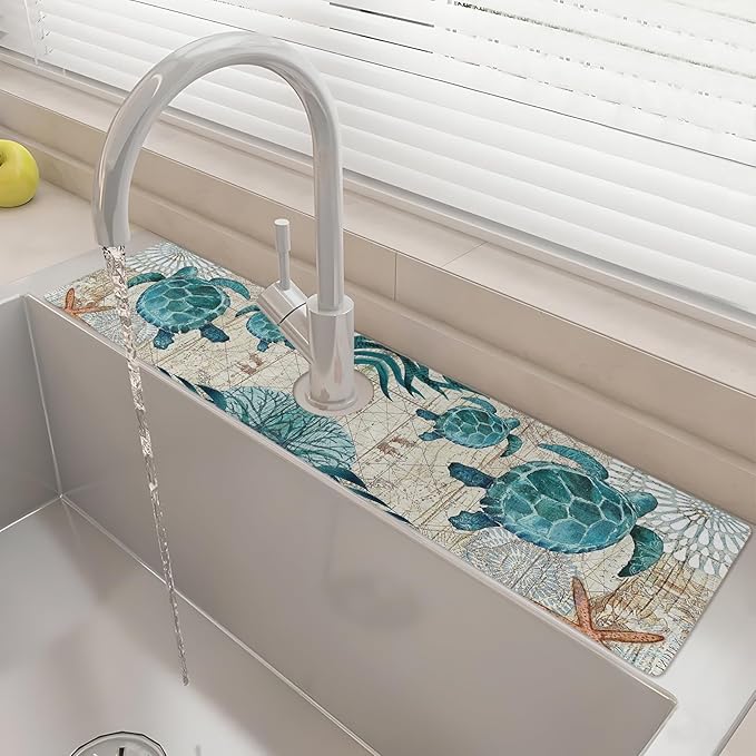 24" X 5.5" Kitchen Sink Splash Guard Faucet Mat Sea Turtles Super Absorbent