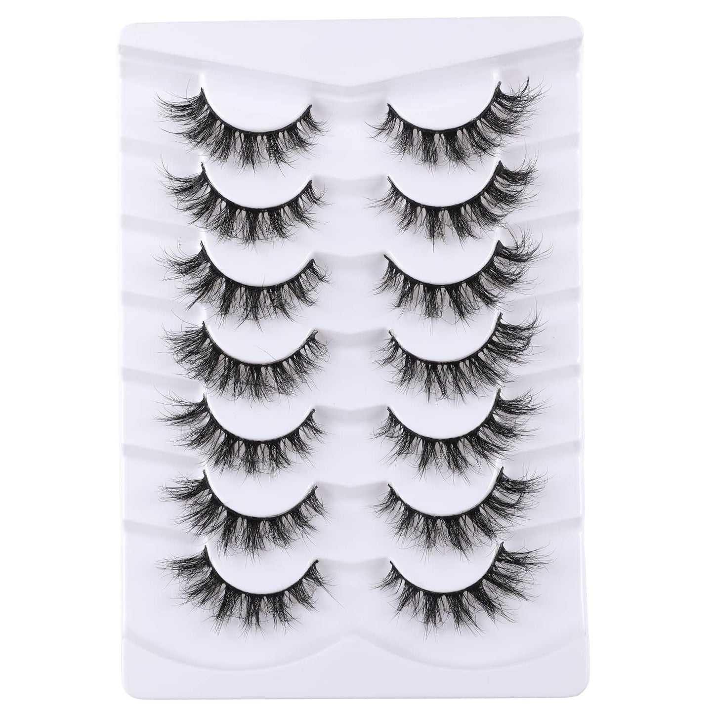 Mebver False Eyelashes Cat Eye Lashes Faux Mink Lashes Natural Look Fluffy Wispy Lashes That Look Like Extensions Pestañas Postizas D Curl Lash Strips Short Fox Eye Lashes 7 Pairs Pack