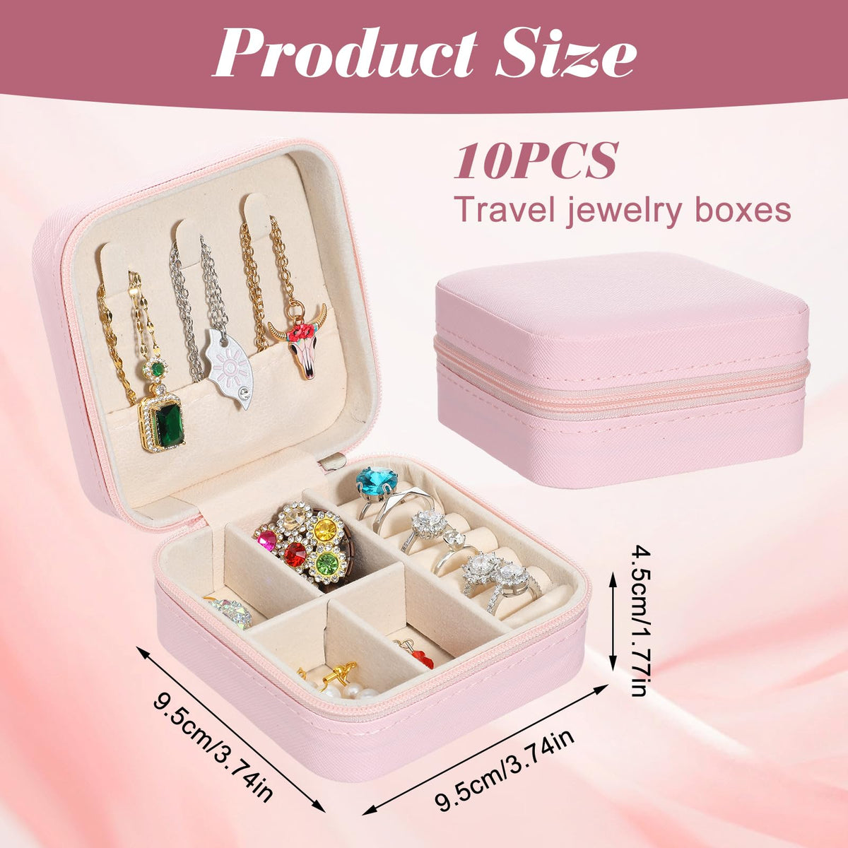 Douaowoc 10 Pack Travel Jewelry Box Mini Jewelry Case Bridesmaid Gifts Jewelrys Box, PU Leather Small Jewelrys Case Organizer Storage for Rings Earrings Necklaces, Beauty Gifts for Women Girls (Pink)