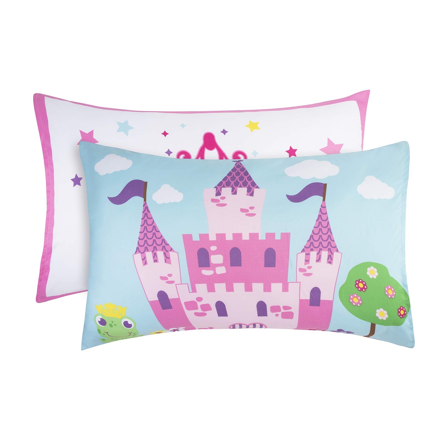 EVERYDAY KIDS Toddler Fitted Sheet and Pillowcase Set -Princess Storyland- Soft Breathable Microfiber Toddler Sheet Set
