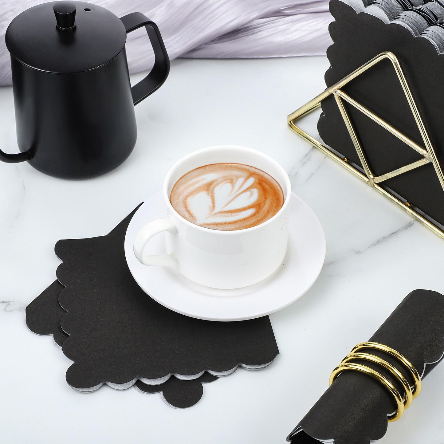 NatNarr 120 Pcs Cocktail Napkins Black Halloween Napkins Disposable Scalloped Bar Napkin Beverage Dessert Napkin for Halloween, Birthday, Coffee, Bar, Kitchen, 5 x 5 Inch