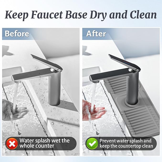 PoYang 14.6 inch Faucet Mat for Kitchen Sink Splash Guard, 7° Slope Silicone