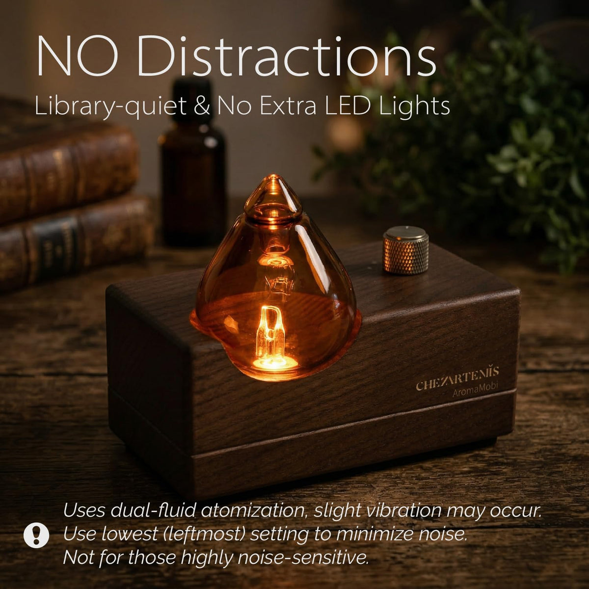 Amber Premium Glass Essential Oil Diffuser with Handmade Wood Base for Aromatherapy, Retro Waterless Scent Diffuser with Cool Mist, Rechargeable & Wireless Oil Nebulizer with LED & Timer, 2026 Model
