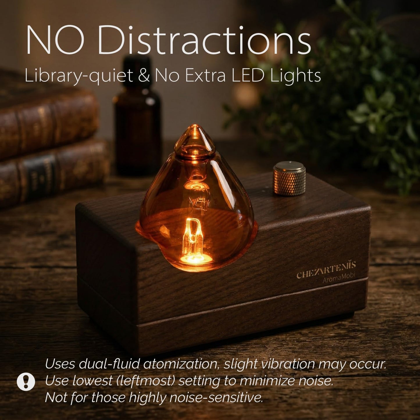 Amber Premium Glass Essential Oil Diffuser with Handmade Wood Base for Aromatherapy, Retro Waterless Scent Diffuser with Cool Mist, Rechargeable & Wireless Oil Nebulizer with LED & Timer, 2026 Model
