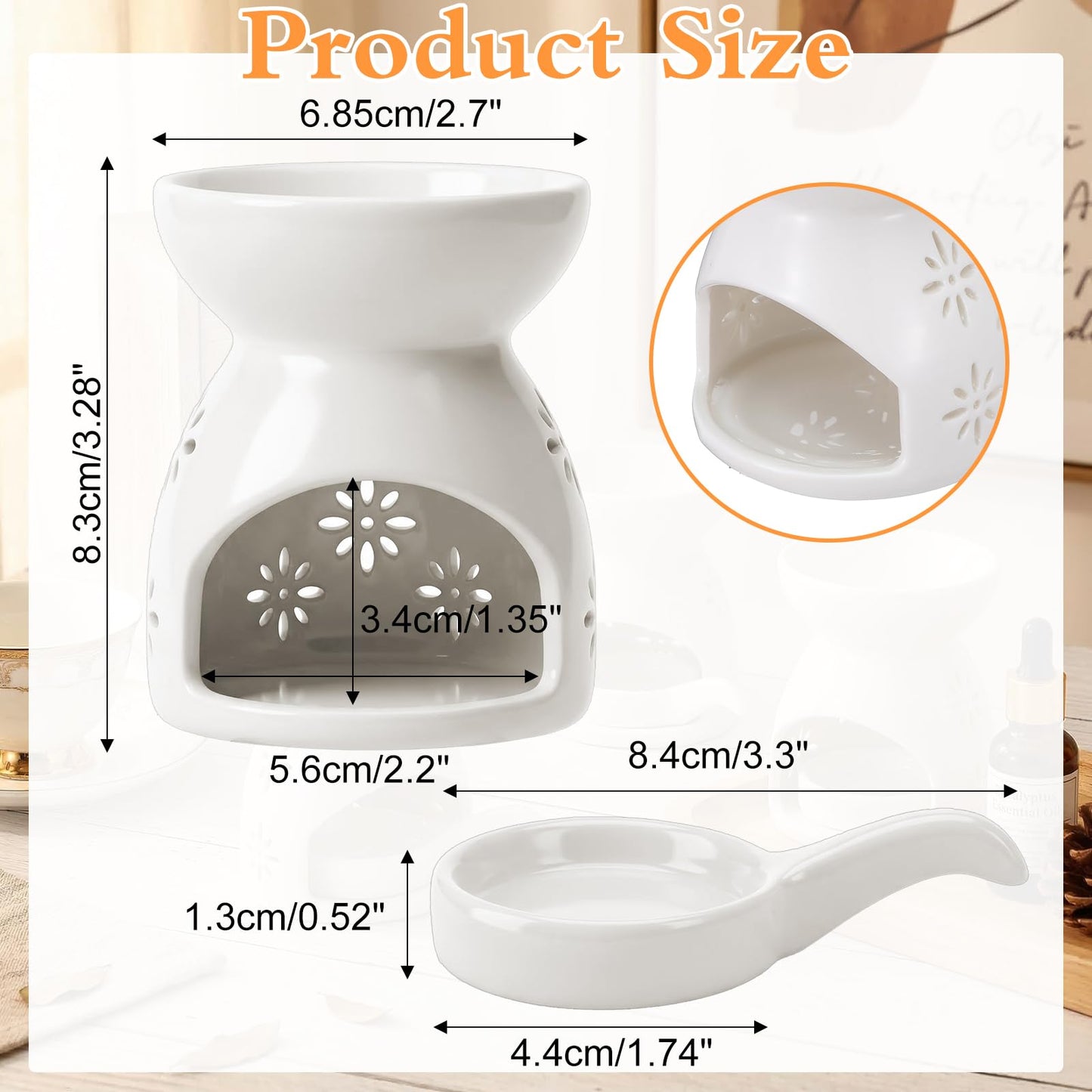 3 Pack Ceramic Tealight Candle Holder, Small Essential Oil Burner Wax Melt Warmer with Spoons, Aromatherapy Aroma Diffuser for Home Bedroom Decor, White