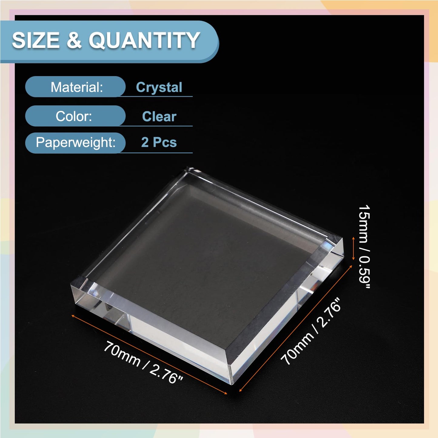 PATIKIL 2 Pcs Clear Crystal Paperweight, 2.76 x 2.76 x 0.59 Inch Clear Paperweight Decorative for Home Decoration Reading Photography Daily Office Gifts, Clear(Square)