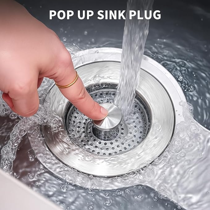 2 Pack – 3-in-1 Kitchen Sink Drain Strainer Stopper, 304 Stainless Steel Pop Up
