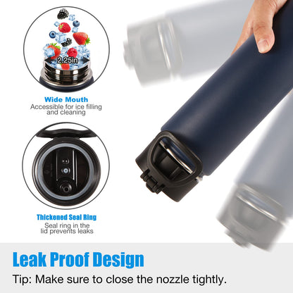 Volhoply 24 Ounce Insulated Water Bottle with Straw Lid,Stainless Steel Wide Mouth Sport Bottles with Handle,Double Wall Vacuum Cups Keep Cold,Reusable Travel Thermal Cups For Holder,Gym(Navy,1)