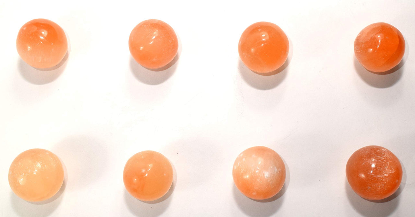 HQRP 40mm Natural Orange Selenite Sphere Polished Sparkling Gemstone Crystal Decor Mineral Ball from Morocco + Stand (1PC)