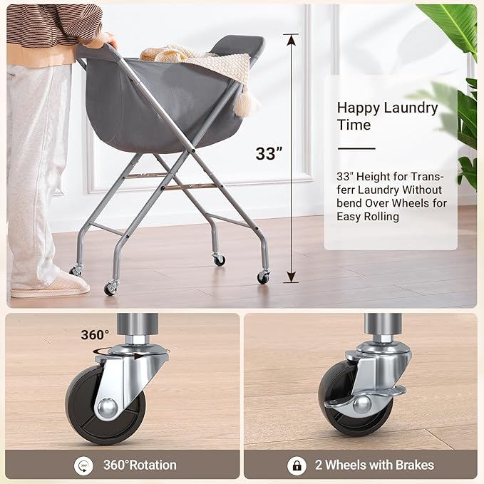 ELYKEN Laundry Cart with Wheels, 33”H Easy Rolling Laundry Hamper with