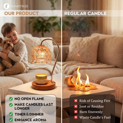 Funistree Candle Warmer Lamp Gift Set with 3 Jar Candles & Gift Box, Gifts for Women Mothers Day Birthday, Mom Sister Friend Gift, Lavender, Vanilla, Ebony, 2 Bulbs