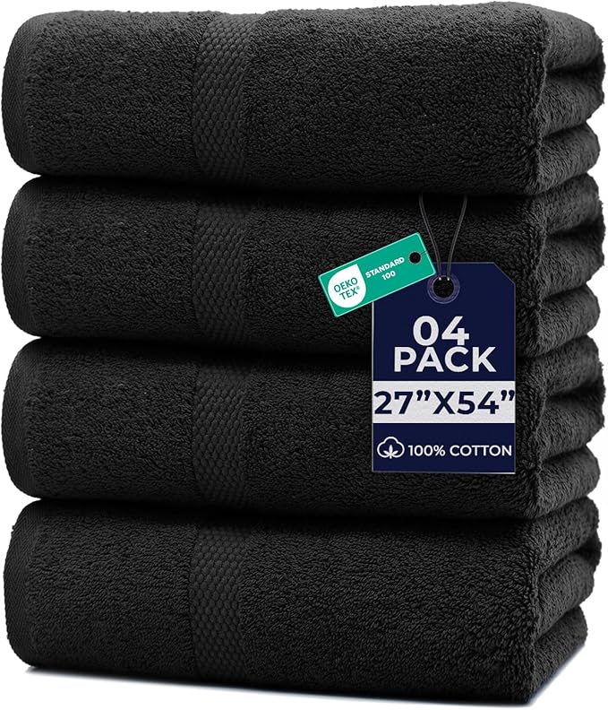 DAN RIVER Bath Towels Set of 4, 27 x 54 Inches, 100% Cotton, Larger & Lighter