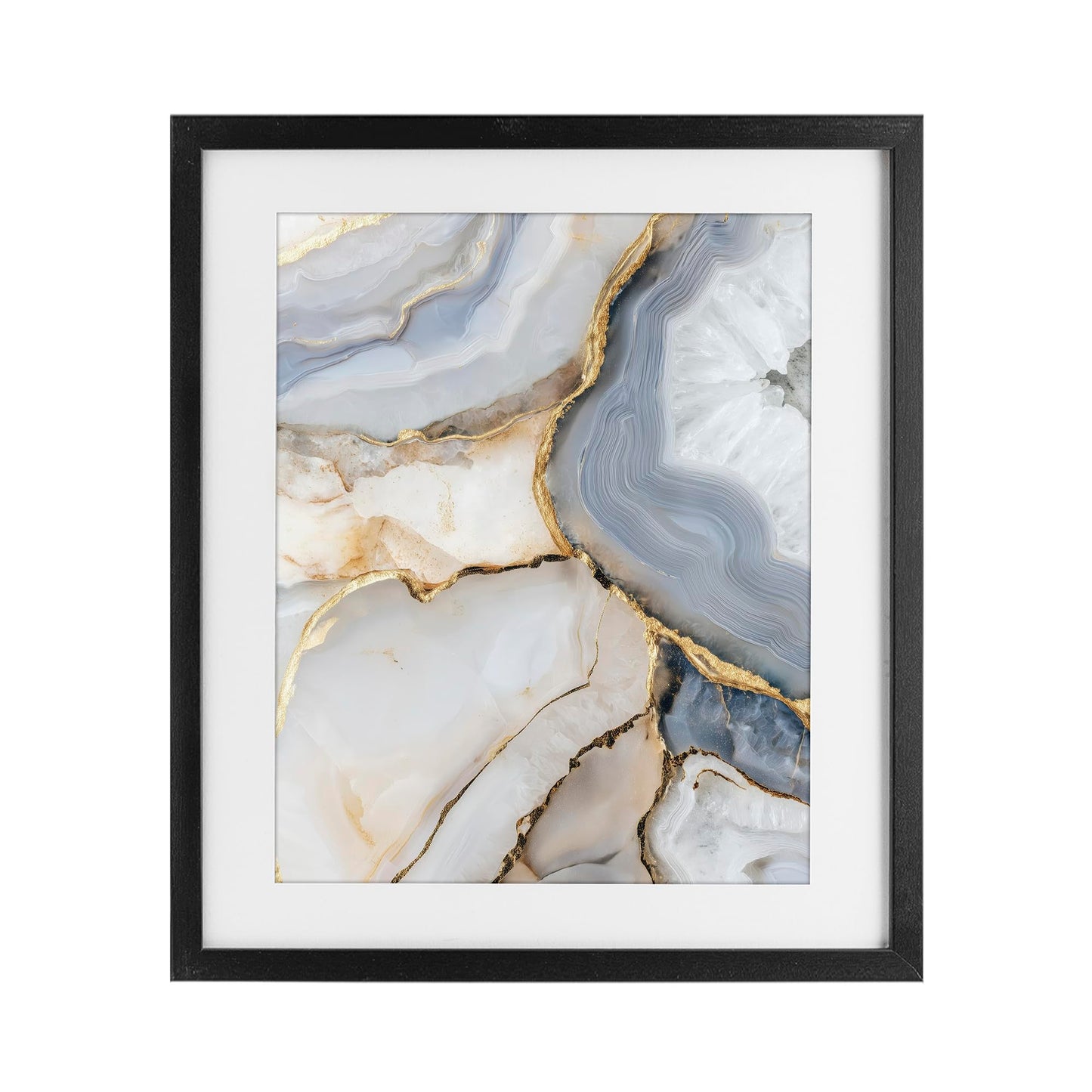 Stupell Industries 'White And Gray Geode', Framed Print Under Glass, Black, 13 x 16 Inches, Easy to Hang and Sturdy, Made in USA, by Svetlana Aleynikova