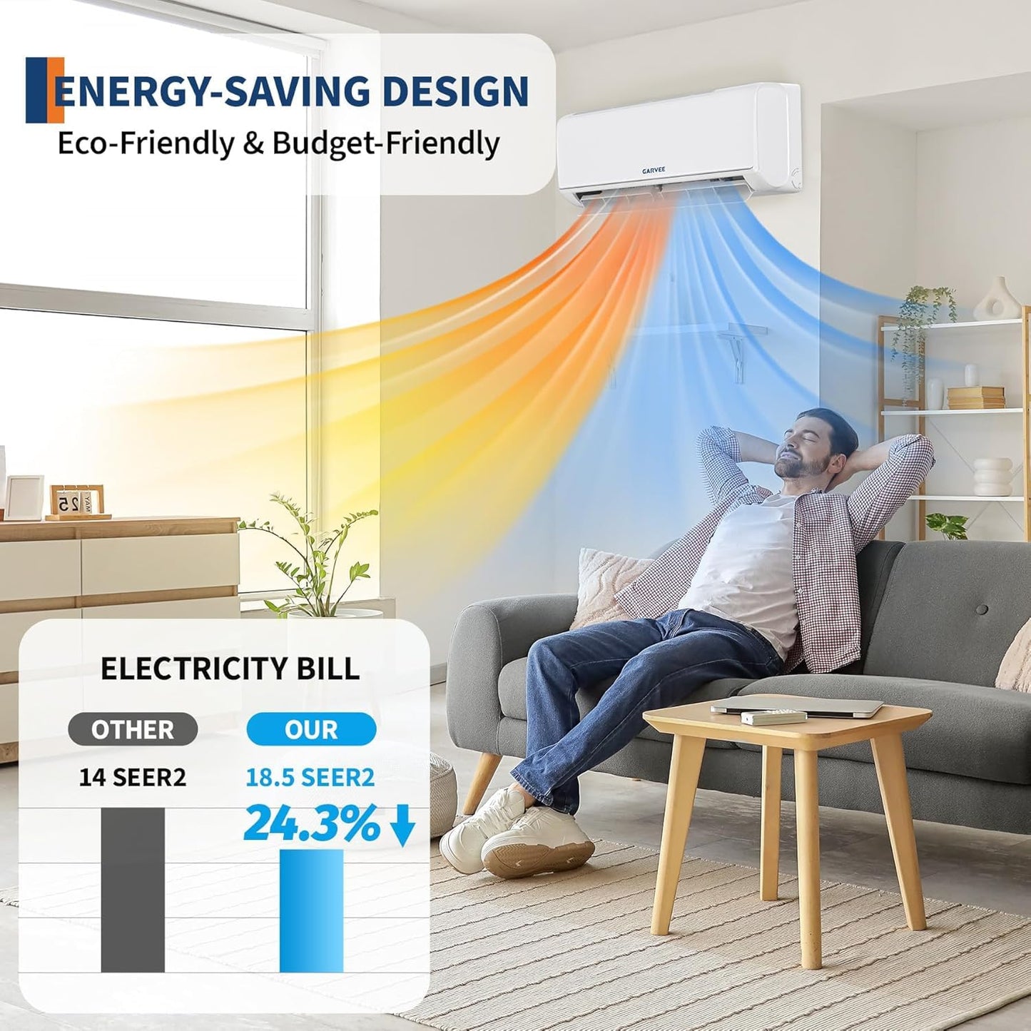 Garvee Mini Split AC & Heat Pump, 9000 BTU 208/230V, 18.5 SEER2, Remote Control & APP Control, Bulit in 2.0 WiFi, Works with Alexa, Ultra-Quiet, Energy Efficient, Cool and Heat Room Up to 450Sq.ft