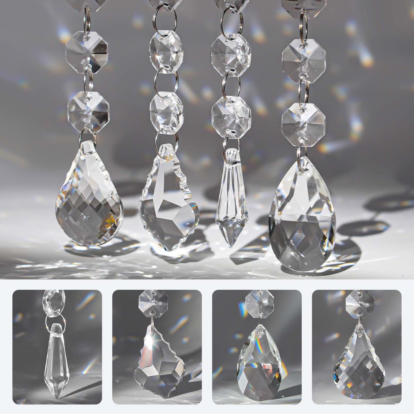 20 Pcs Crystal Prisms Hanging Assortment, Clear Teardrop & Icicle Chandelier Replacement Parts with Hooks, Multi-Shape Suncatchers for Windows Lamps Christmas Tree Home Party Decor (Clear, 20 Pcs)