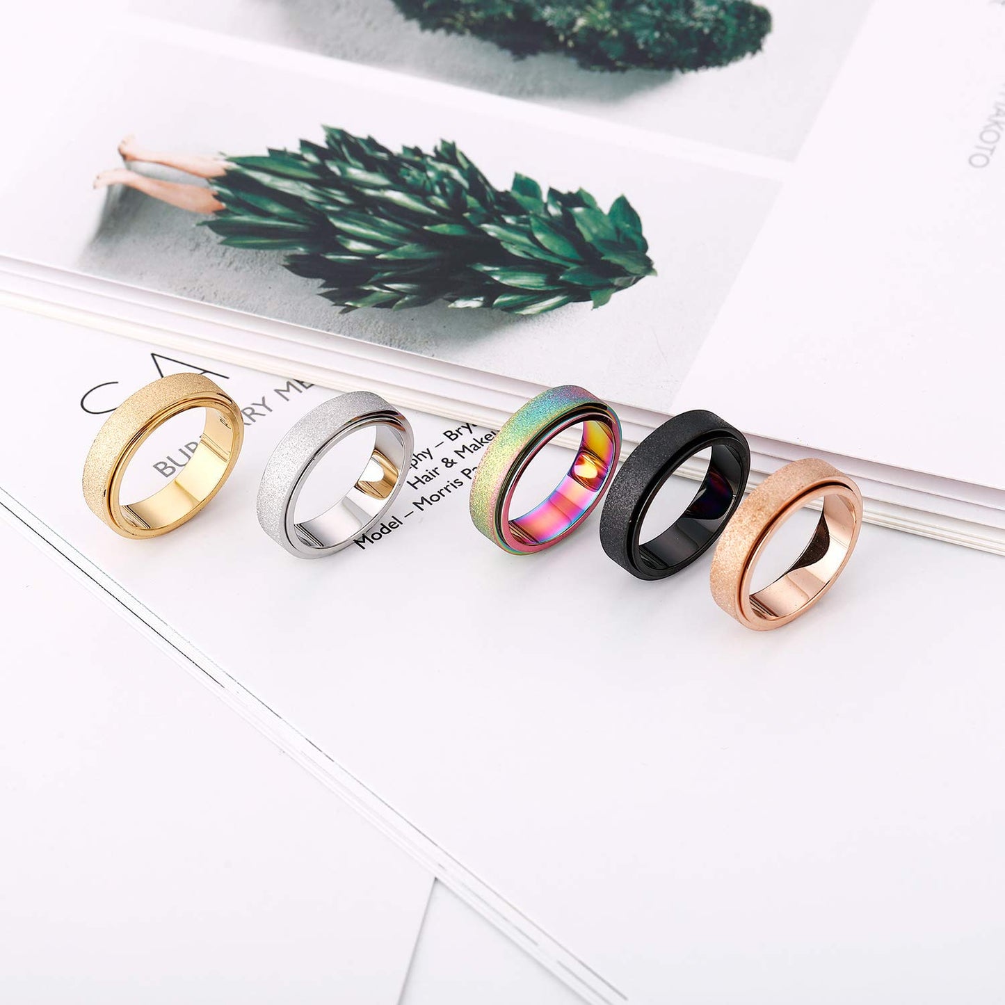 Titanium Stainless Steel Anxiety Ring for Women Men Fidget Spinner Ring Size 10 Width 6MM Black Sand Blasted Finish