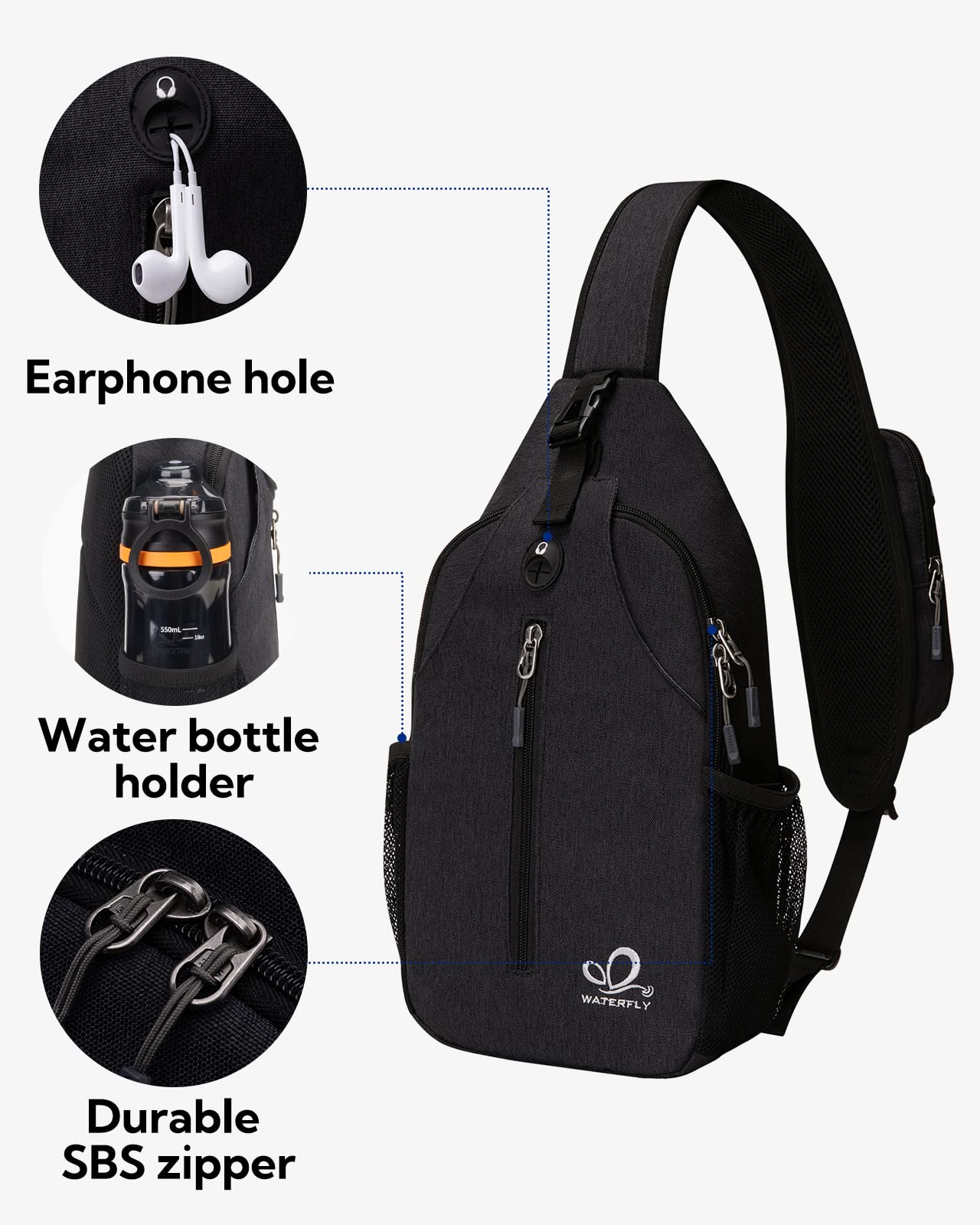 Waterfly Sling Bag Backpack Shoulder Crossbody Bag Chest Bags Hiking Casual Daypack for Men Women