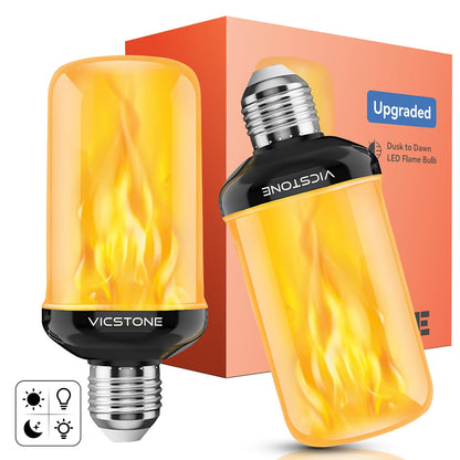 Vicstone Dusk to Dawn LED Flame Light Bulbs Outdoor, 4 Modes Flickering Light Bulbs with Upside Down Effect, E26 Fire Bulb for Halloween Christmas Party Patio Porch Home Indoor Decorations - 2