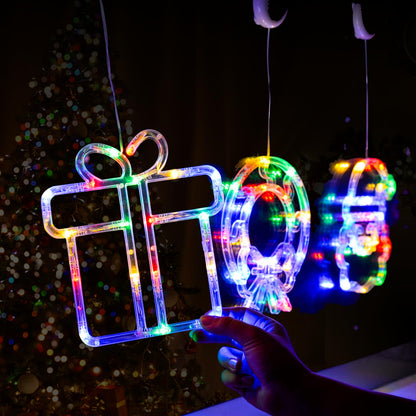LOLStar Christmas Window Decorations 3 Pack Wreath Gift Box Santa Claus Christmas Window Lights with Suction Cups, Battery Operated Xmas Lights Decors, 2024 Upgrade Slow Fade Mode and Timer Function