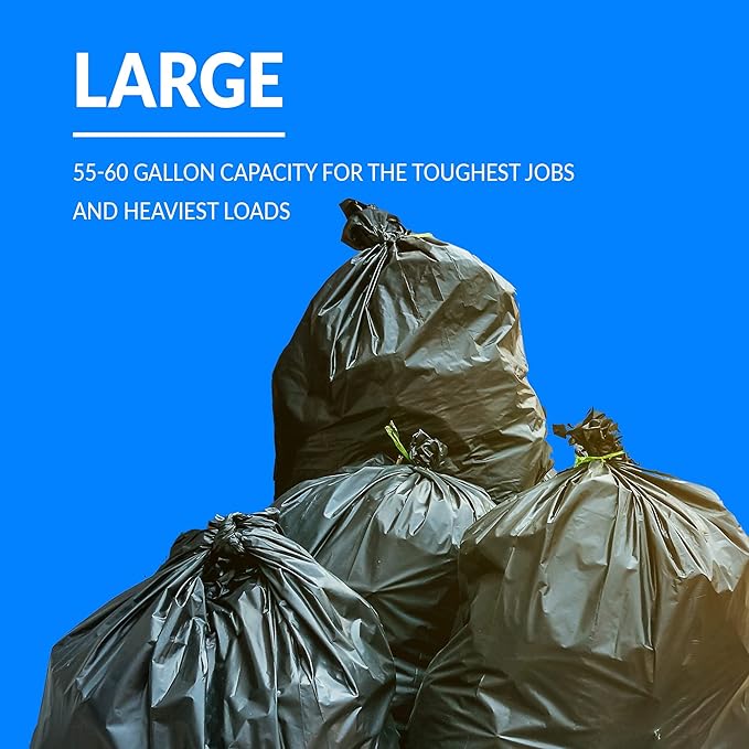 Reli. 55-60 Gallon Trash Bags Heavy Duty | 50 Bags | 50-60 Gallon | Large Black