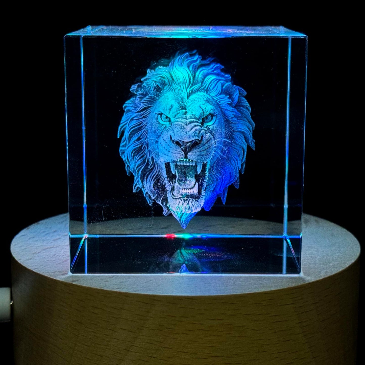 SHTWX 3D Angry Lion Paperweight(Laser Etched) in Crystal Glass Cube Birthday (No Included LED Base)(2.3x2.3x2.3 Inch)