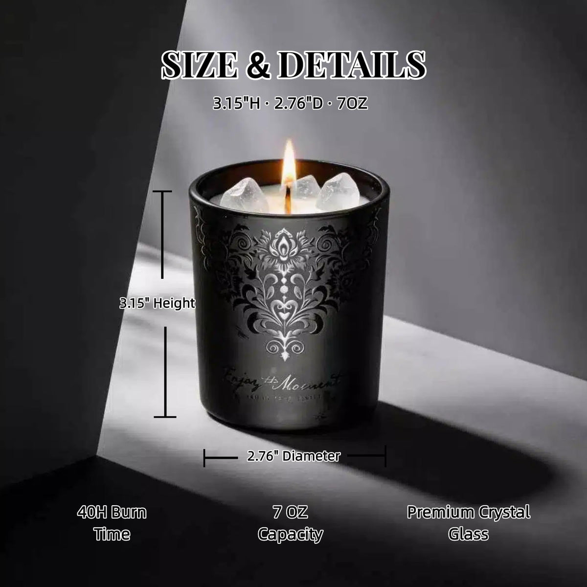 Luxury Black Crystal Candle Gift Set for Men – 3 Pack 7oz Soy & Beeswax Candles with Real Natural Crystals, Zinc Alloy Lids & Wick Trimmer, 120H Burn Time, Masculine Woodsy Home Fragrance