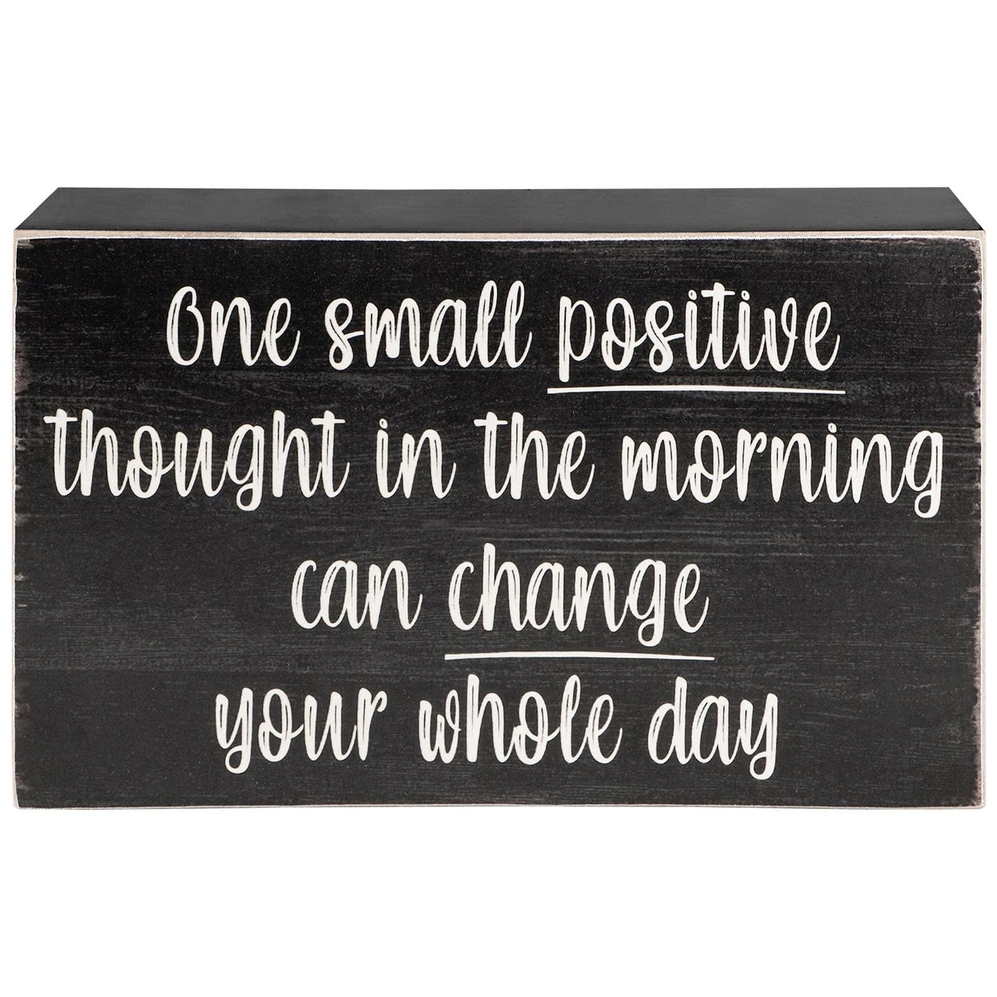 Esur Positive Thought Home Office Desk Wooden Box Sign Decor - Inspirational Shelf Wall Decoration Accessories for Women, Black