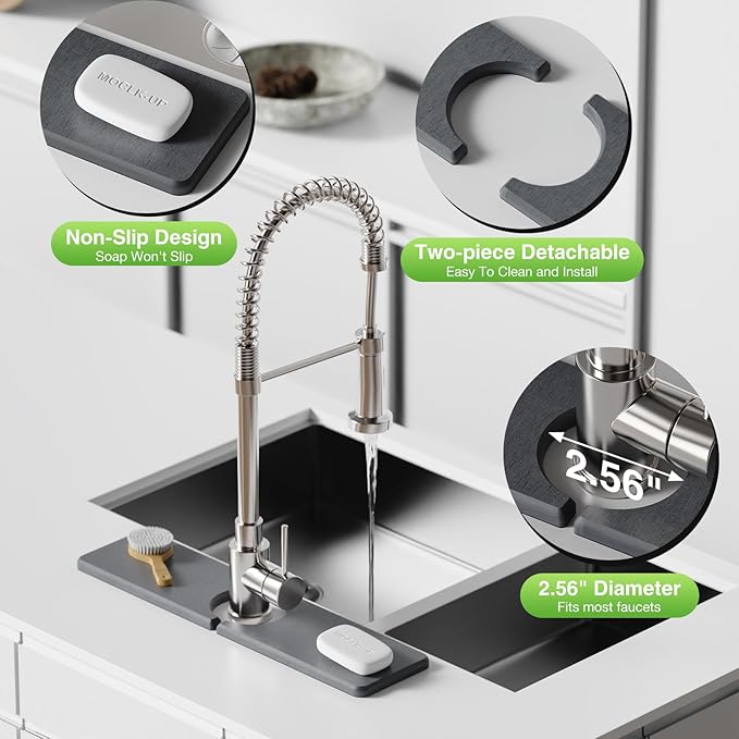 15.8" x 4" Stone Faucet Mat for Kitchen Sink, Quick Drying Diatomite Sink Tray
