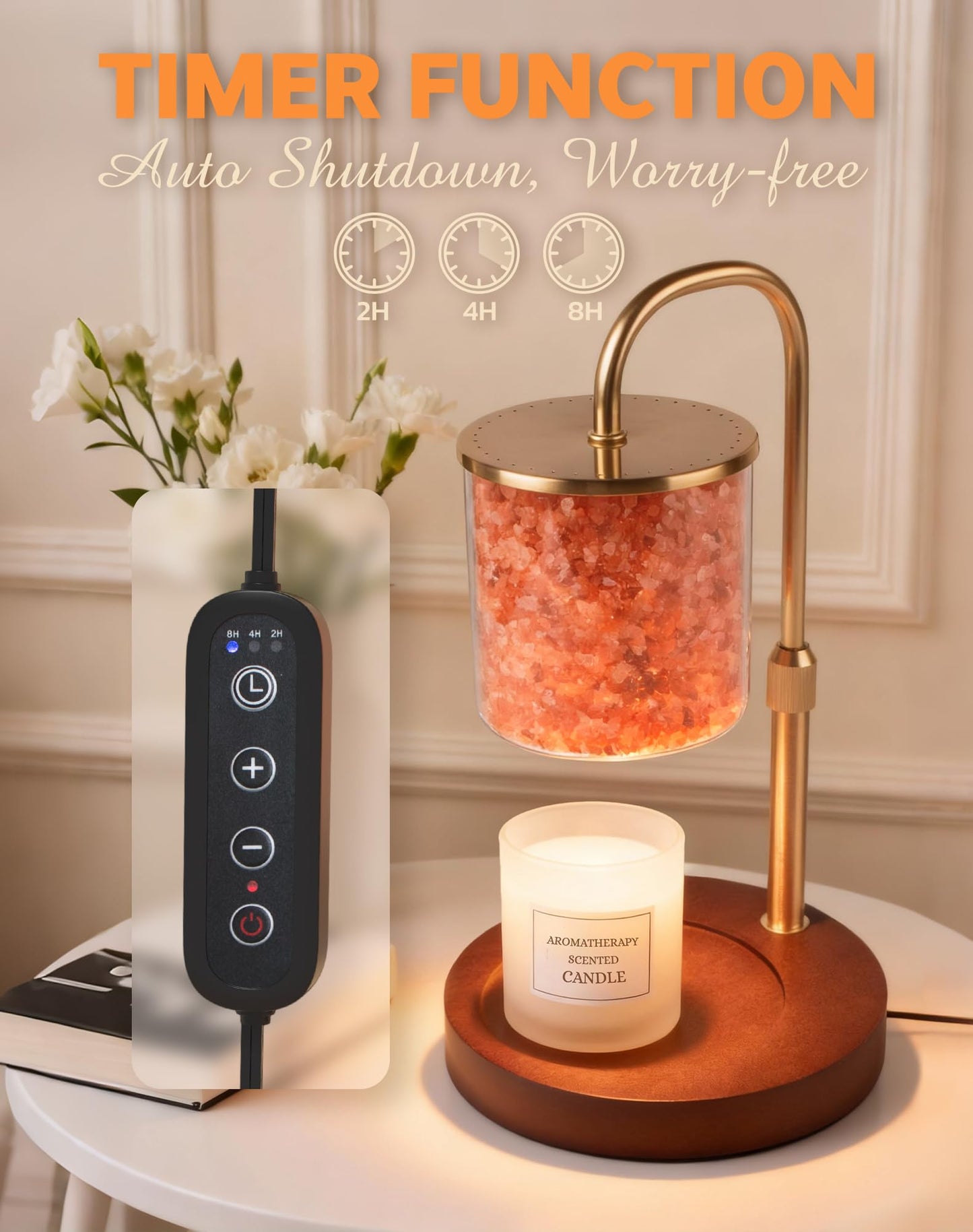 ARVIDSSON Candle Warmer Lamp with Himalayan Pink Salt, Timer & Dimmable Candle Warmer for Jar Candles, Birthday Gifts for Women Mom, House Warming Gifts, Candle Lamp Warmer for Home Decor
