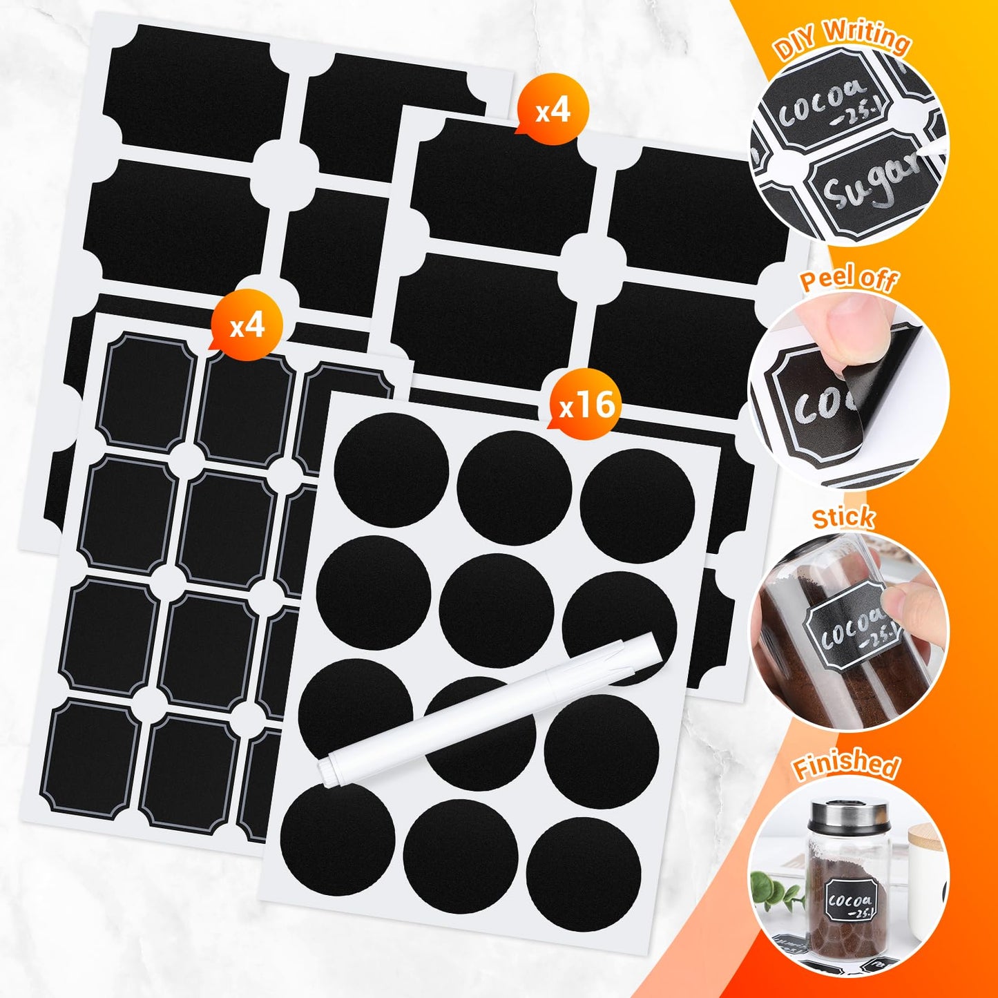 Segarty Spice Jars with Label Set - 6 Pack 4oz Glass Spice Jars with Shaker Lids, 272 Pcs Blank Chalkboard Label Stickers with 1 Marker, Seasoning Organizor Kit