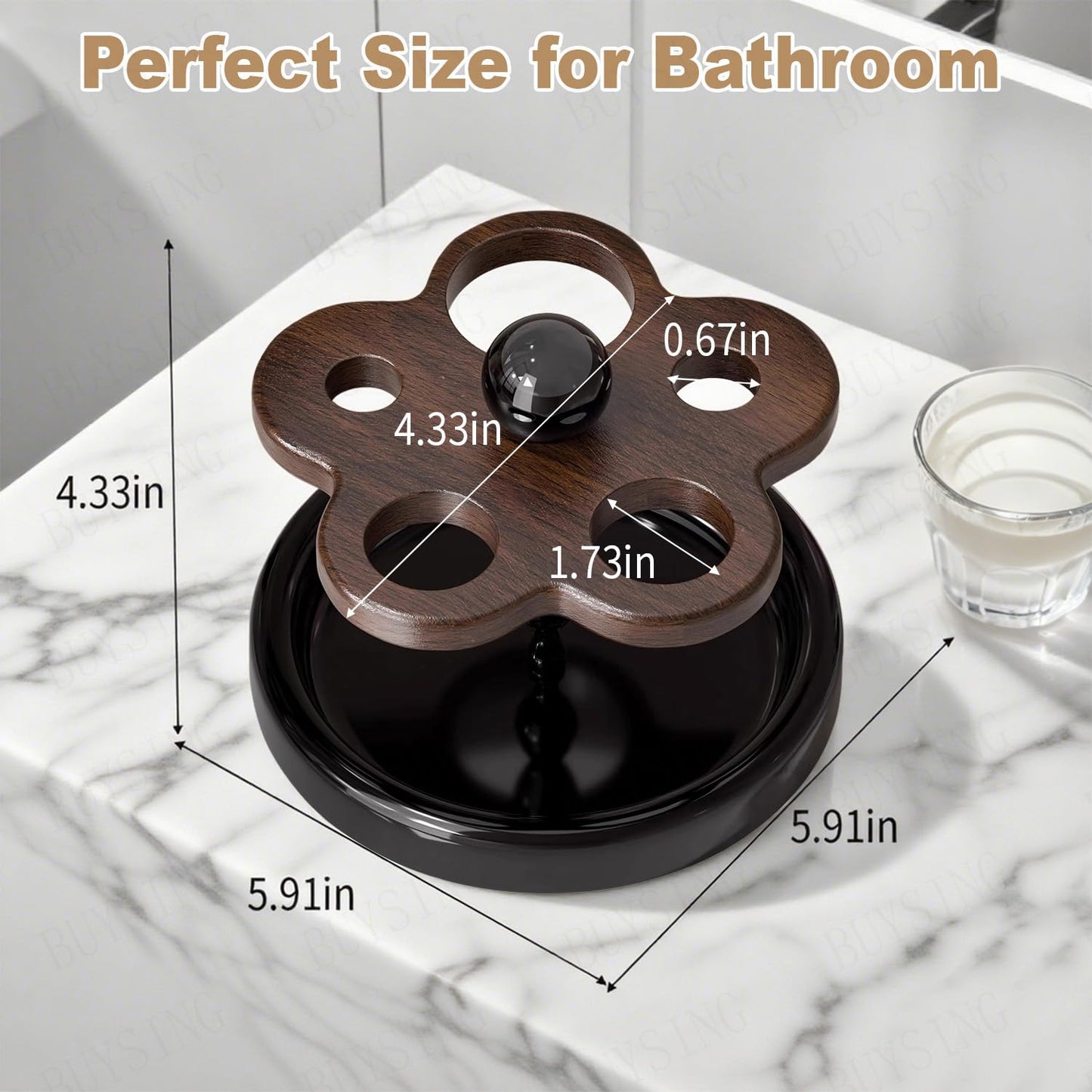 Wooden Toothbrush Holders for Bathroom – 5-Slot Natural Wood Countertop Organizer with Cute Flower Pattern Design,Family Size for Electric Toothbrushes, Toothpaste, Razors & Small Comb