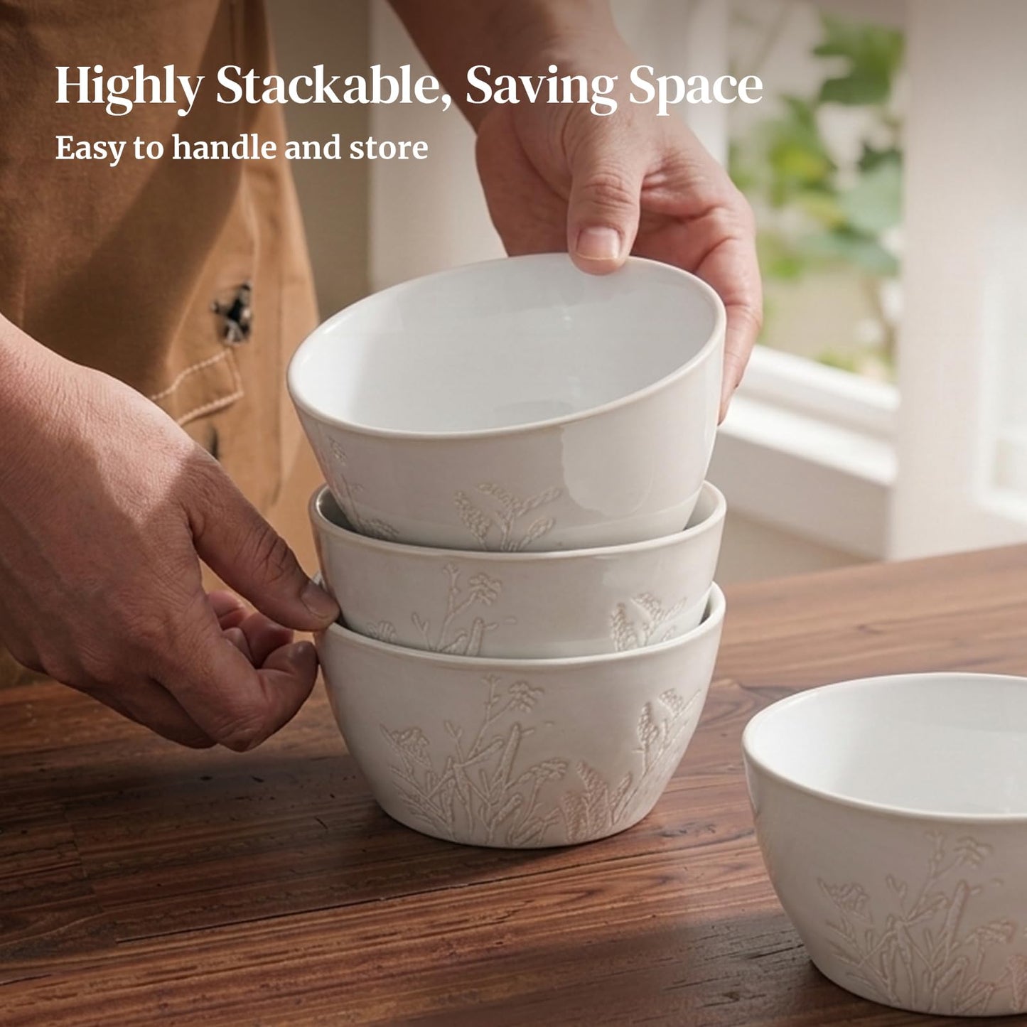 DOWAN 32 OZ Cereal Bowls – Ceramic Bowls Set of 4, Large Soup Bowls for Cereal, Ramen, Pho, Pasta & Salad Bowls – Stackable Soup Bowls, Microwave & Dishwasher Safe