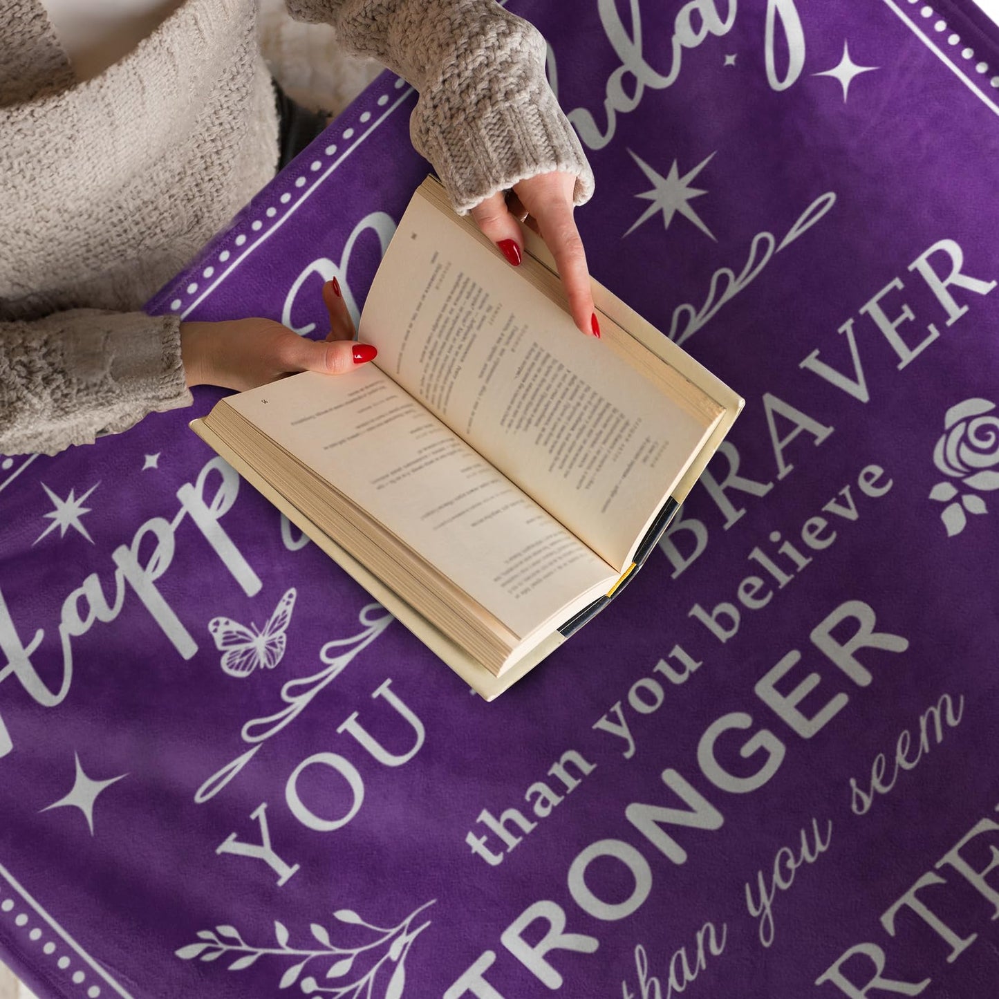 Levens Happy Birthday Gifts for Women Men Friendship 50"x60" Purple Happy Birthday Blanket Decor Women's Birthday Gifts Unique Bday Gift for Sister Mom Grandma Wife Her Him Soft Flannel Throw