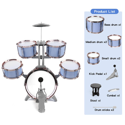 M SANMERSEN Kids Jazz Drum Set - 5 Drums with Stool - Rock Jazz Drum Kit - Musical Enlightenment Educational Toys Gift for Boys Girls