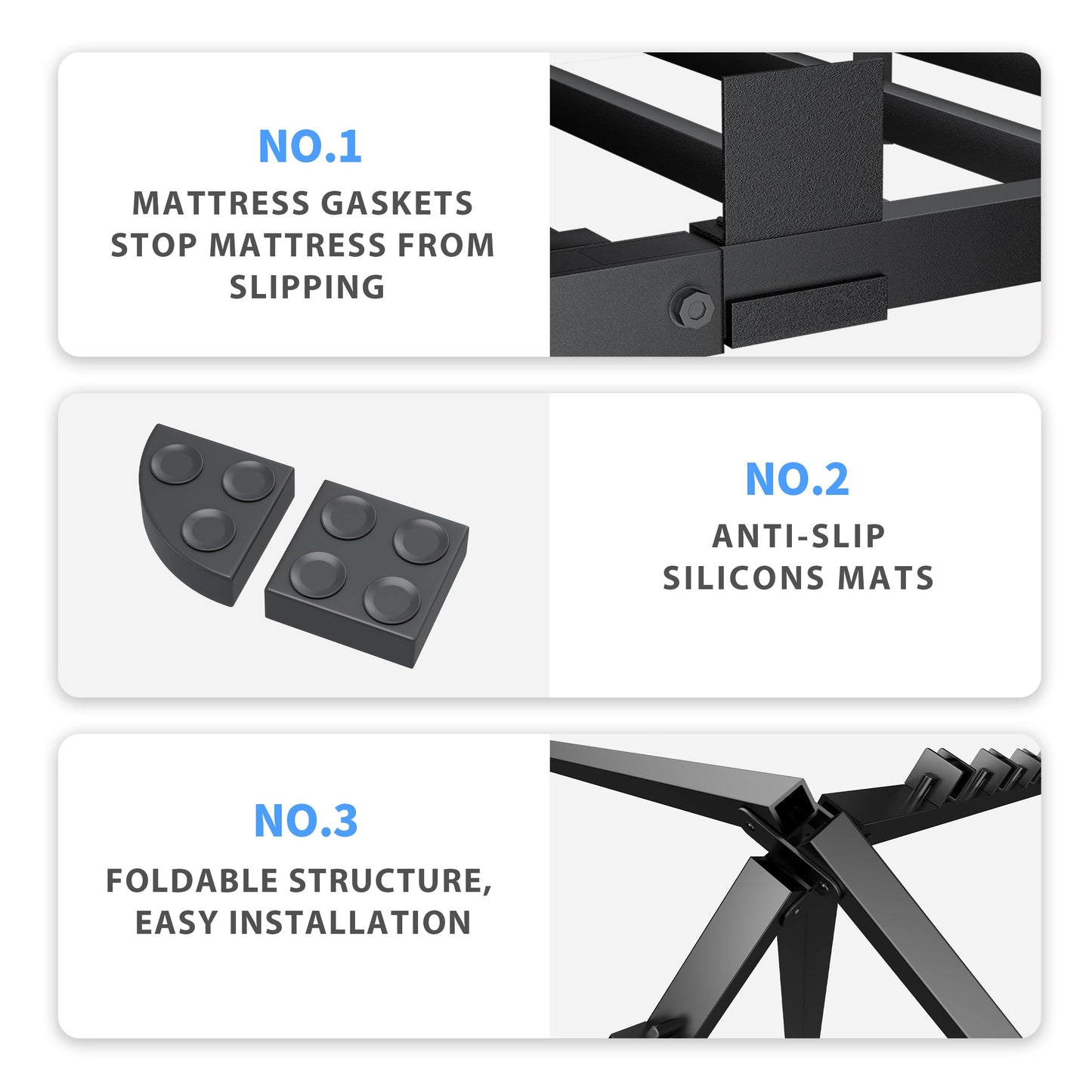 VIPSHOW 4 Inch Queen Bed Frame, 3500Lbs Heavy Duty Metal Platform with Round Corner Legs Mattress Slide Stopper, Steel Slat Support No Box Spring Needed, Noise Free, Non-Slip, Easy Assembly