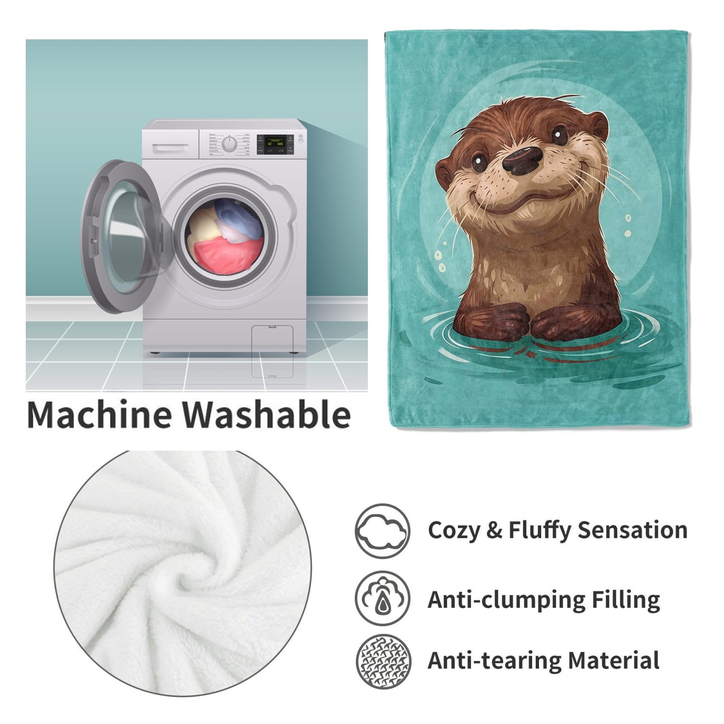 VANZEV Teal Otter Throw Blanket Gifts for Kids Women, Cute Wildlife Blankets for Living Room Home Decor, Cozy Flannel Otter Plush Throws 50"x60"