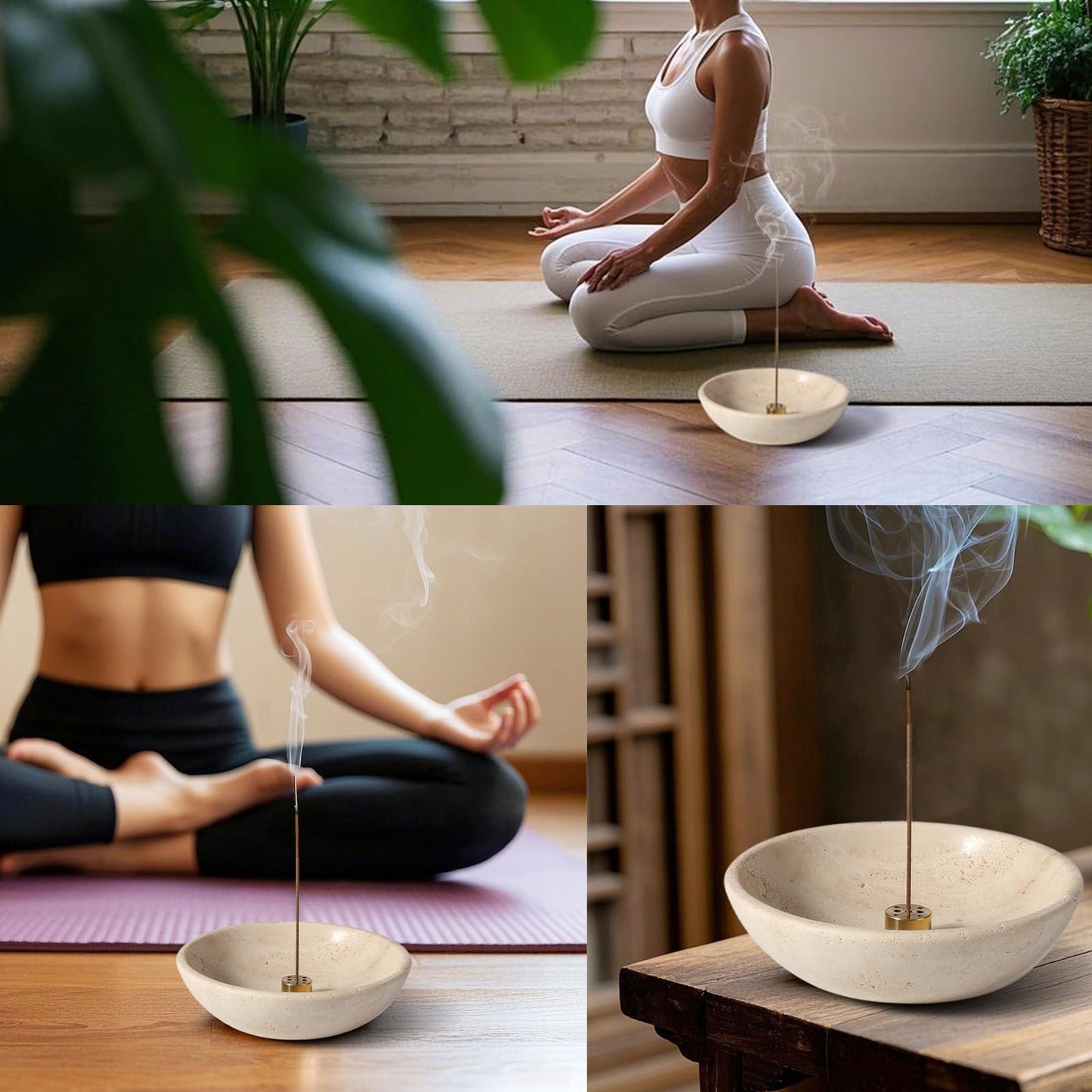Koville Natural Travertine Incense Holder, Incense Holder for Sticks with 9 Holes, Handmade Incense Burner Ash Catcher for Meditation Yoga SPA, Balsam Fir/Palo Santo/Sage/Cone Incense Holder(Beige)