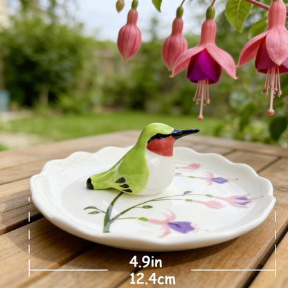 RIHDXCH Hummingbird Ceramic Jewelry Tray– Fuchsia Holiday Trinket Plate for Rings, Earrings & Gifts Handmade Ceramic Jewelry Dish.Valentine's Day Mother's Day Any scenario