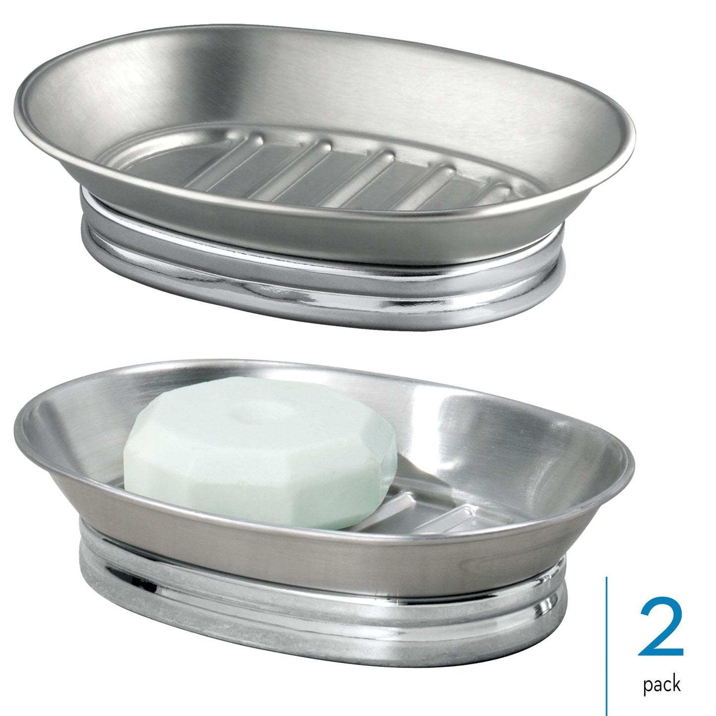 iDesign Soap Dish for Bathroom Sink - Soap Dish Holder for Bar Soap - Set of 2 - Split Finish