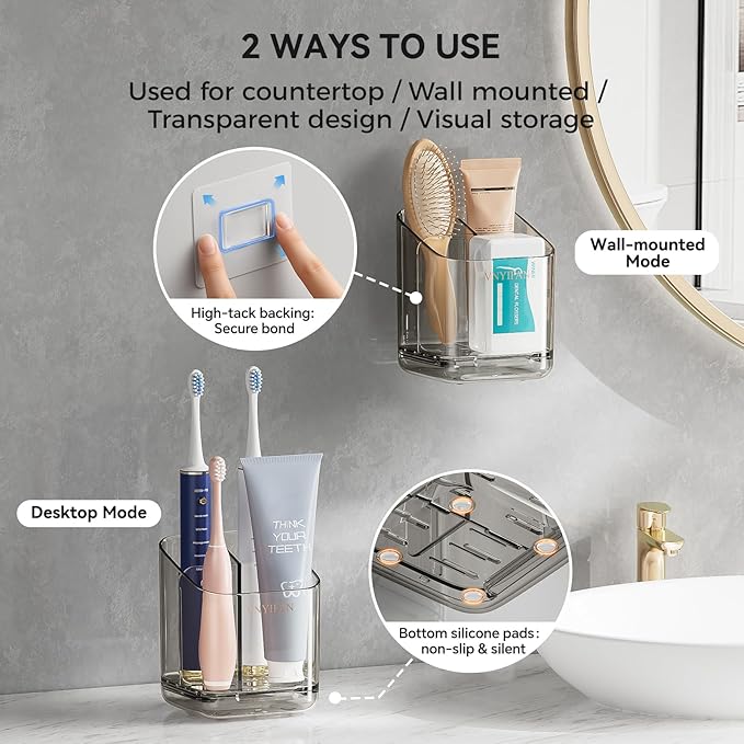 Toothbrush Holders for Bathrooms, 3 Slots Detachable Electric Toothbrush Holder