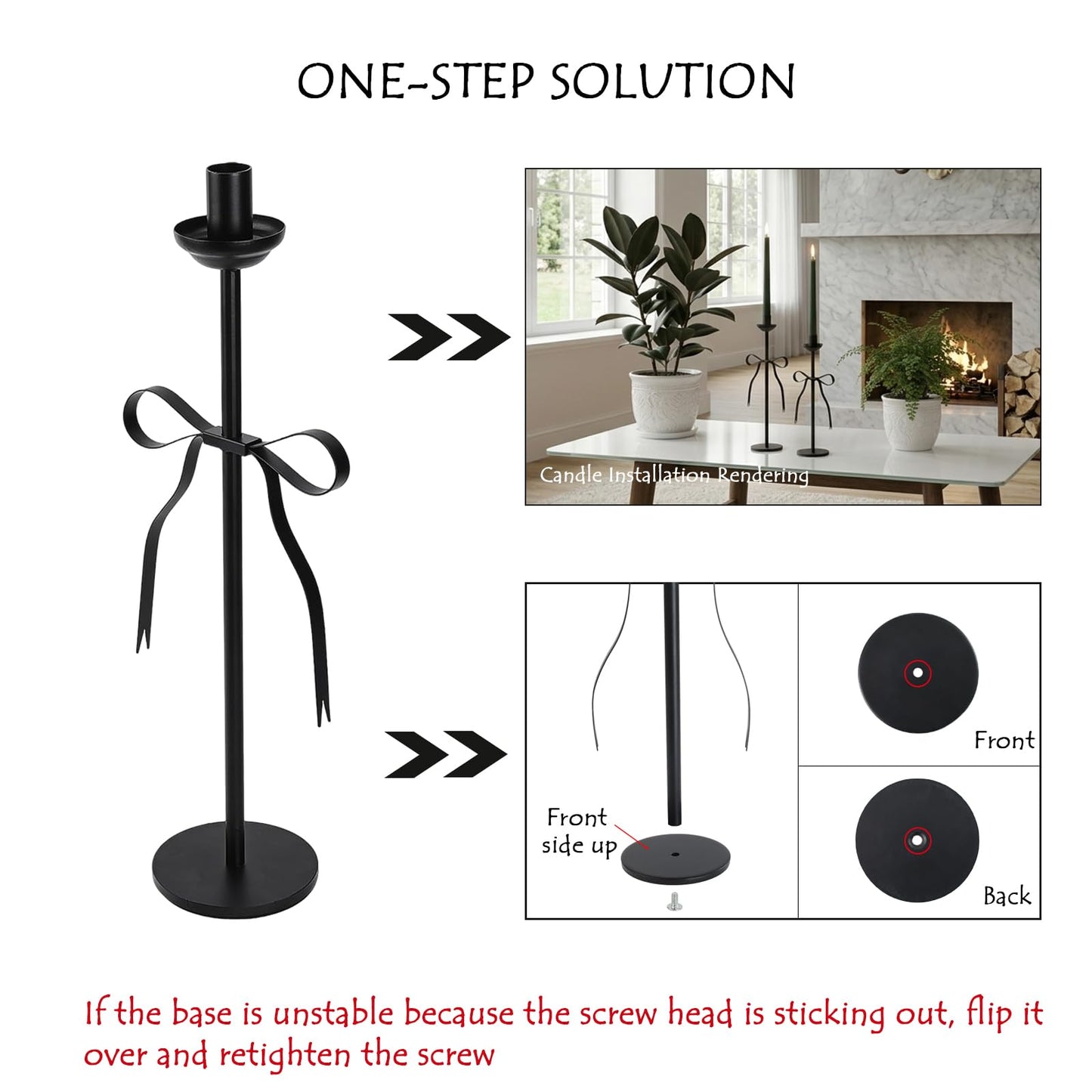 Black Taper Candlestick Holders,Set of 2 Bow Candle Stick Holders,Metal Modern Candle Stands Decorative for Dining Table Centerpiece,Wedding Decor